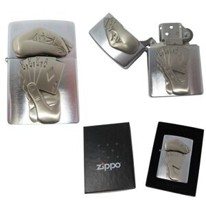 VTG 2005 Zippo Poker Bluff 3 Kings Ace 3D Emblem Lighter Brushed Chrome Box USA